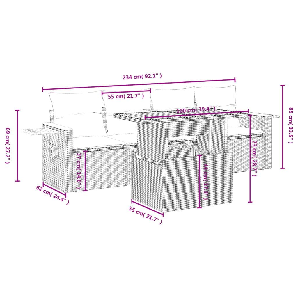 5-delige Loungeset met kussens poly rattan beige Tuinsets | Creëer jouw Trendy Thuis | Gratis bezorgd & Retour | Trendy.nl