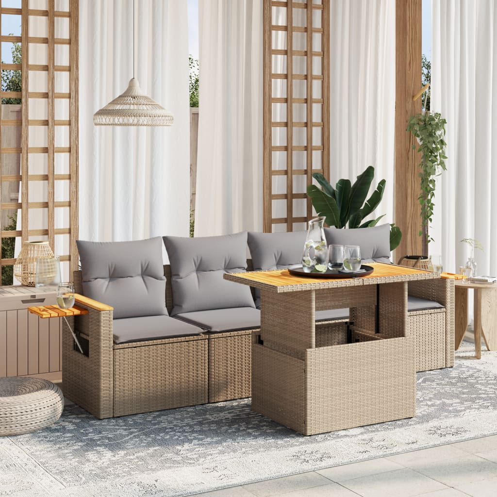 5-delige Loungeset met kussens poly rattan beige Tuinsets | Creëer jouw Trendy Thuis | Gratis bezorgd & Retour | Trendy.nl