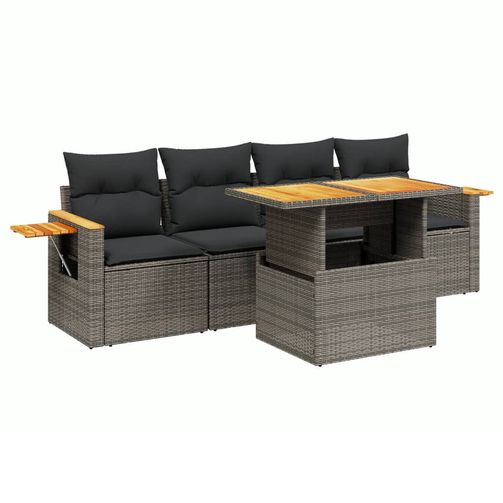 5-delige Loungeset met kussens poly rattan grijs Tuinsets | Creëer jouw Trendy Thuis | Gratis bezorgd & Retour | Trendy.nl