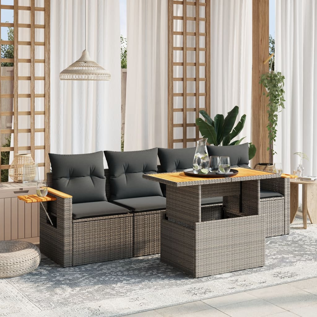 5-delige Loungeset met kussens poly rattan grijs Tuinsets | Creëer jouw Trendy Thuis | Gratis bezorgd & Retour | Trendy.nl