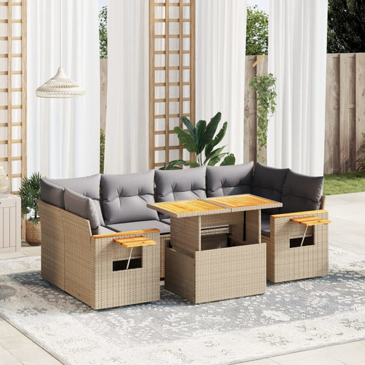 7-delige Loungeset met kussens poly rattan beige Tuinsets | Creëer jouw Trendy Thuis | Gratis bezorgd & Retour | Trendy.nl