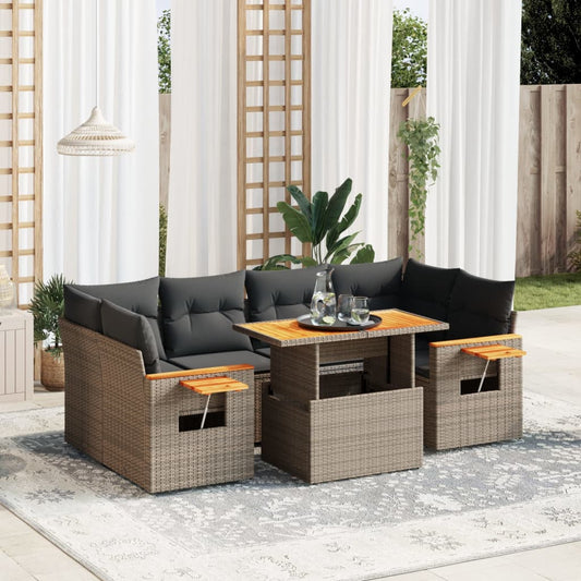 7-delige Loungeset met kussens poly rattan grijs Tuinsets | Creëer jouw Trendy Thuis | Gratis bezorgd & Retour | Trendy.nl