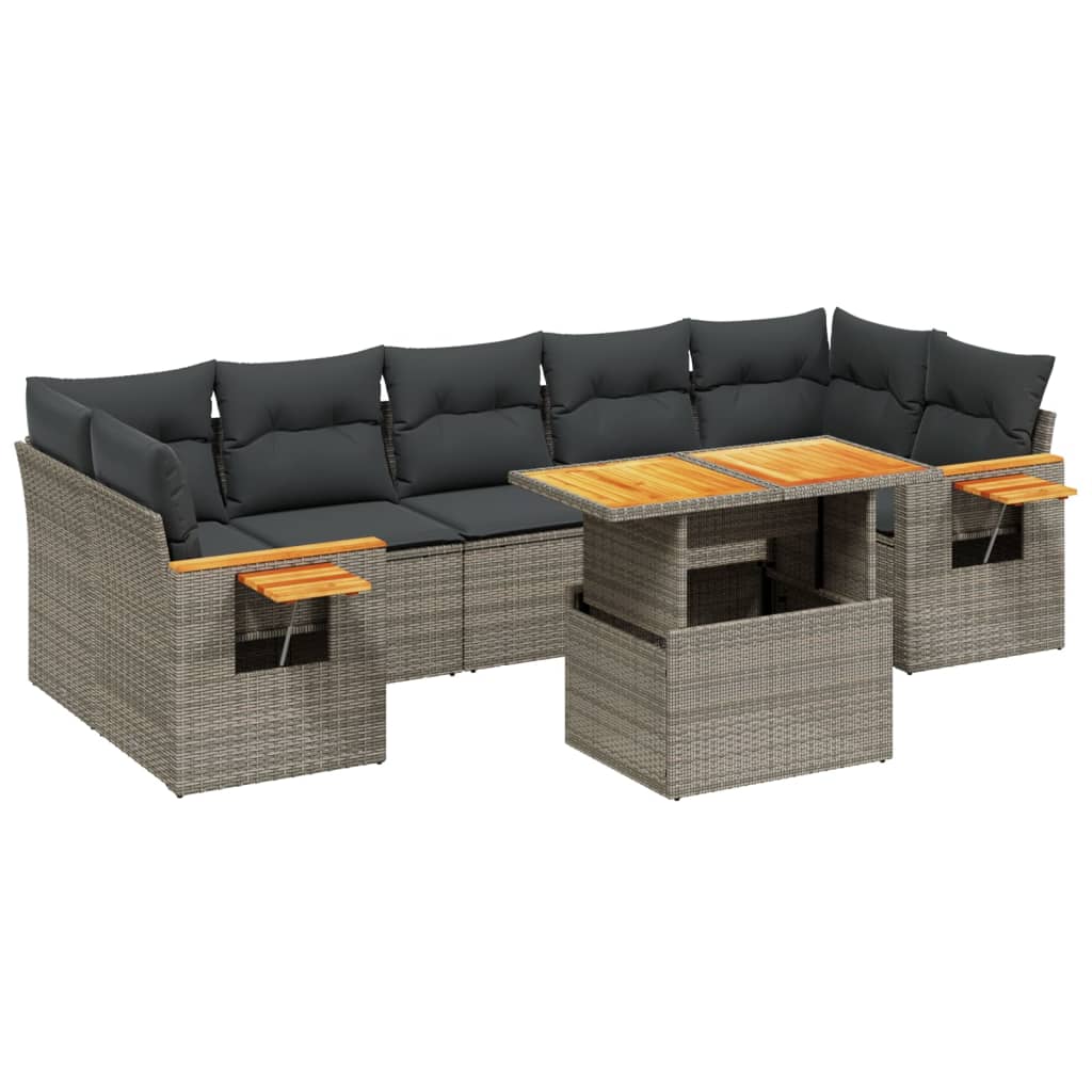 8-delige Loungeset met kussens poly rattan grijs Tuinsets | Creëer jouw Trendy Thuis | Gratis bezorgd & Retour | Trendy.nl