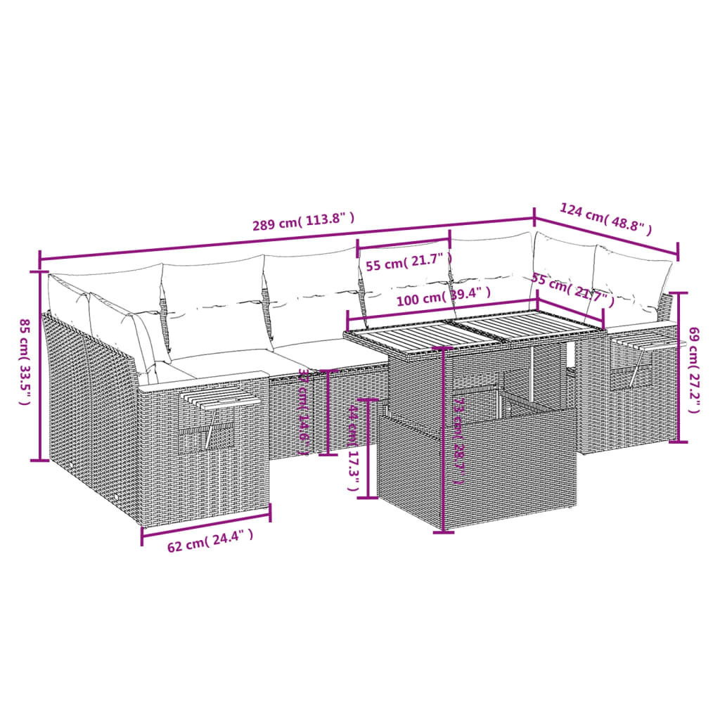 8-delige Loungeset met kussens poly rattan grijs Tuinsets | Creëer jouw Trendy Thuis | Gratis bezorgd & Retour | Trendy.nl