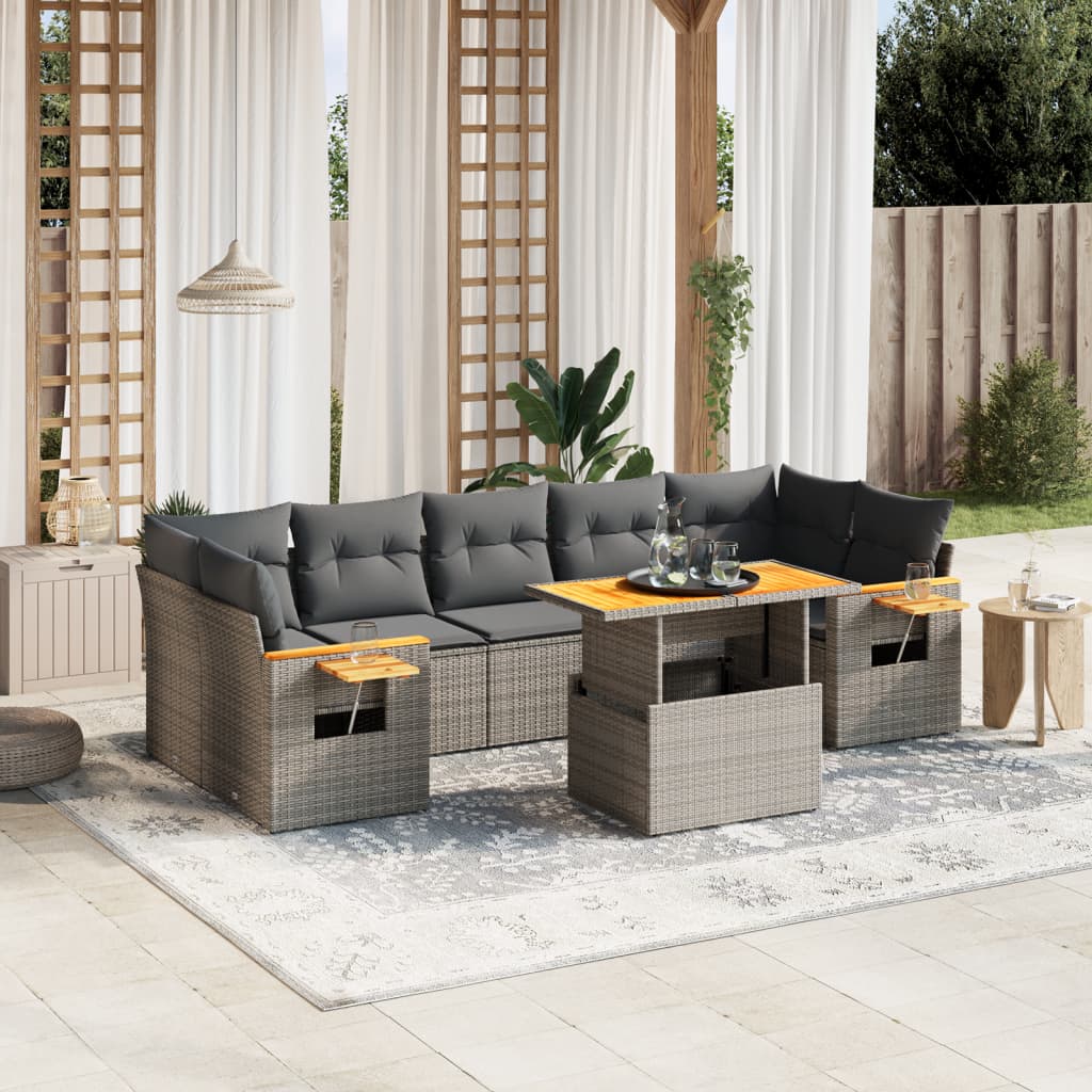 8-delige Loungeset met kussens poly rattan grijs Tuinsets | Creëer jouw Trendy Thuis | Gratis bezorgd & Retour | Trendy.nl