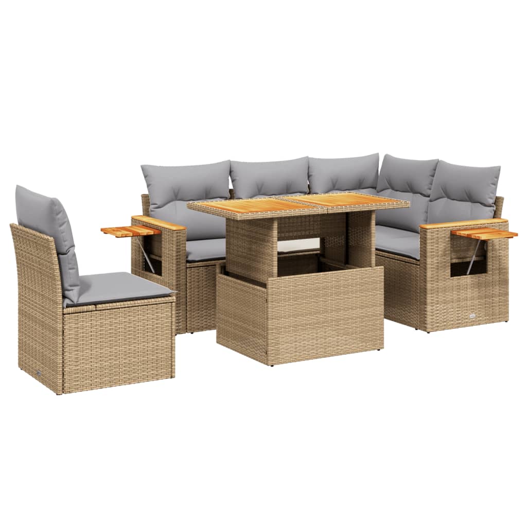 6-delige Loungeset met kussens poly rattan beige Tuinsets | Creëer jouw Trendy Thuis | Gratis bezorgd & Retour | Trendy.nl