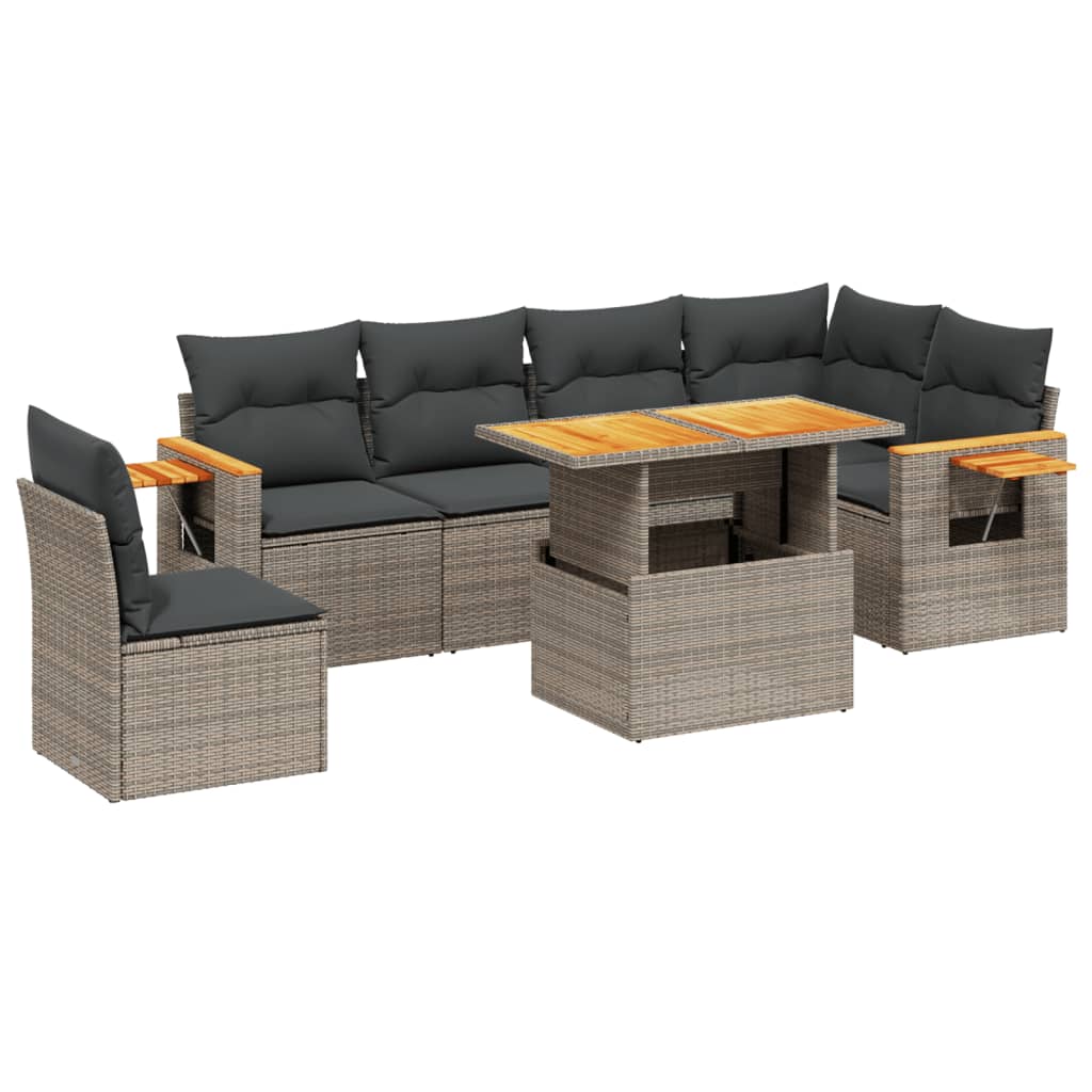 7-delige Loungeset met kussens poly rattan grijs