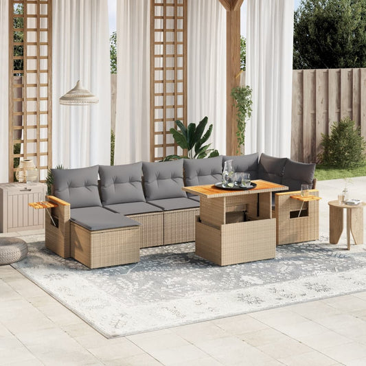 8-delige Loungeset met kussens poly rattan beige