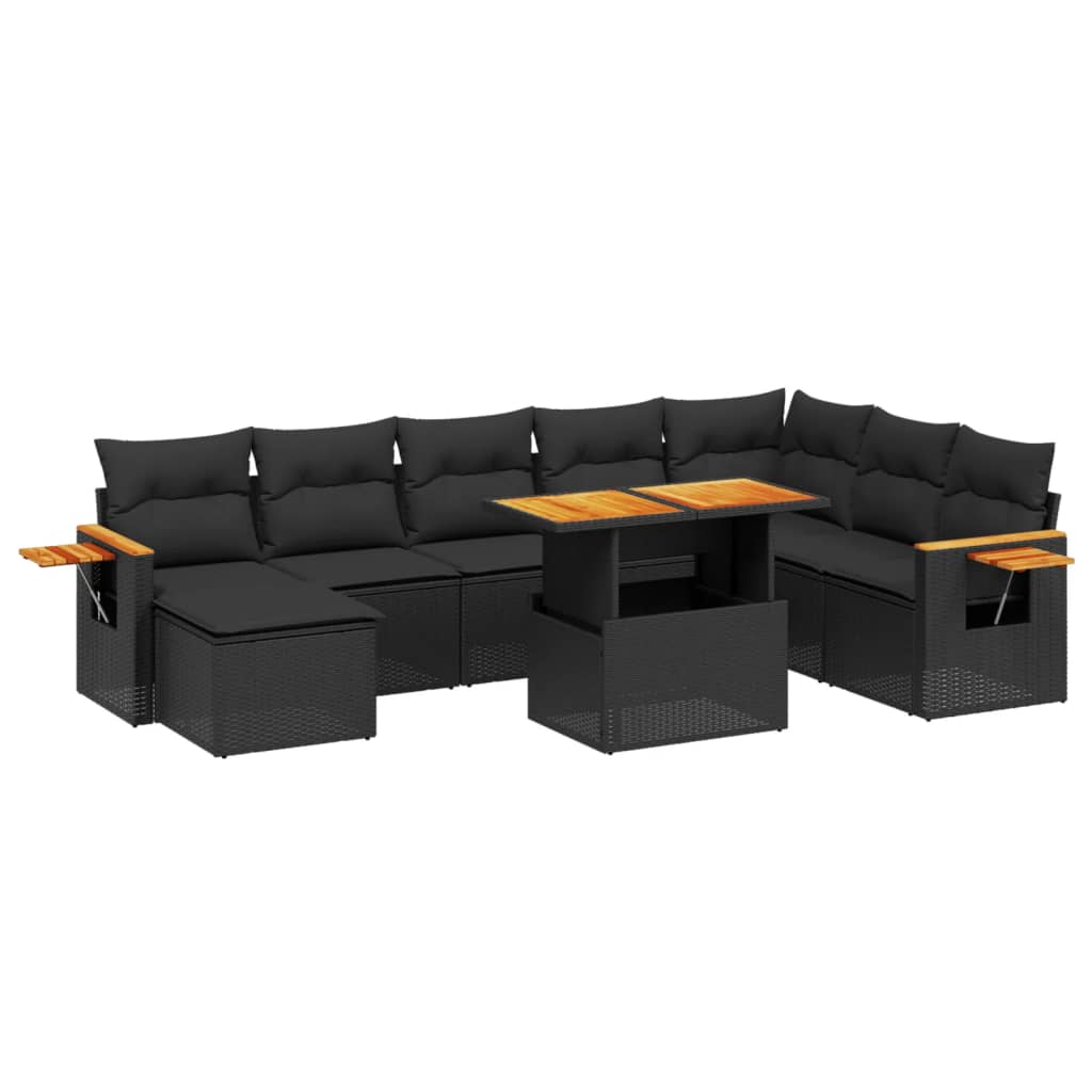 8-delige Loungeset met kussens poly rattan zwart Tuinsets | Creëer jouw Trendy Thuis | Gratis bezorgd & Retour | Trendy.nl