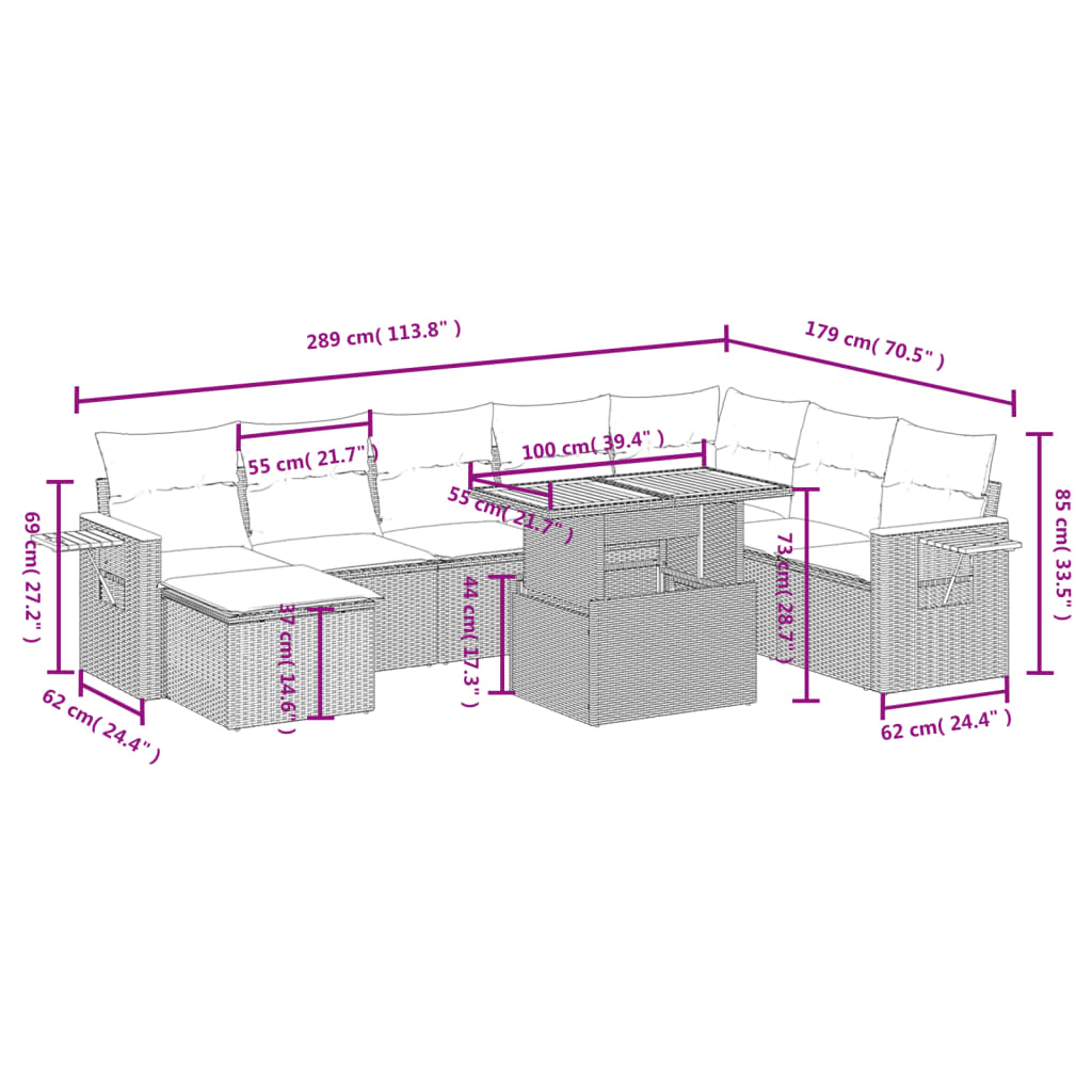 8-delige Loungeset met kussens poly rattan zwart Tuinsets | Creëer jouw Trendy Thuis | Gratis bezorgd & Retour | Trendy.nl