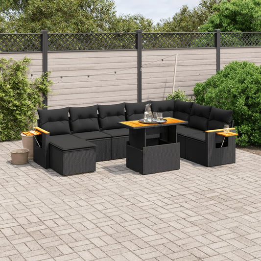 8-delige Loungeset met kussens poly rattan zwart Tuinsets | Creëer jouw Trendy Thuis | Gratis bezorgd & Retour | Trendy.nl