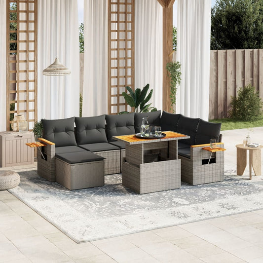 8-delige Loungeset met kussens poly rattan grijs Tuinsets | Creëer jouw Trendy Thuis | Gratis bezorgd & Retour | Trendy.nl