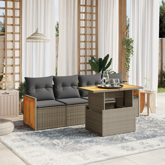 5-delige Loungeset met kussens poly rattan grijs Tuinsets | Creëer jouw Trendy Thuis | Gratis bezorgd & Retour | Trendy.nl