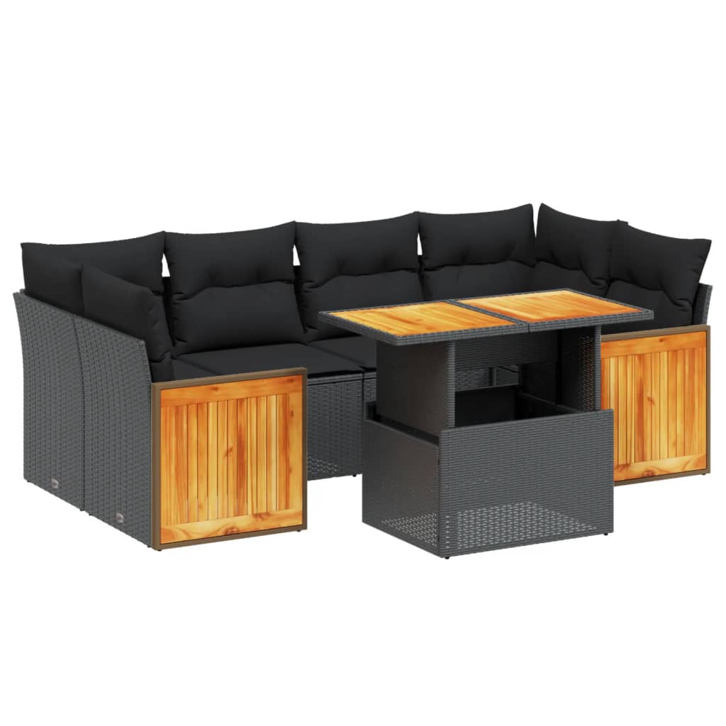 7-delige Loungeset met kussens poly rattan zwart Tuinsets | Creëer jouw Trendy Thuis | Gratis bezorgd & Retour | Trendy.nl