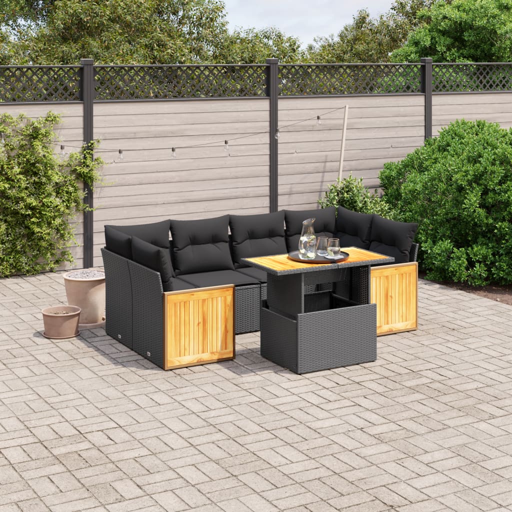 7-delige Loungeset met kussens poly rattan zwart Tuinsets | Creëer jouw Trendy Thuis | Gratis bezorgd & Retour | Trendy.nl