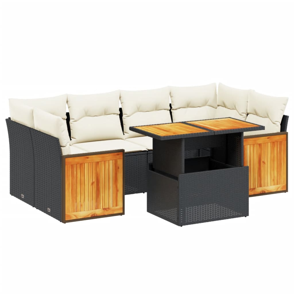 7-delige Loungeset met kussens poly rattan zwart Tuinsets | Creëer jouw Trendy Thuis | Gratis bezorgd & Retour | Trendy.nl