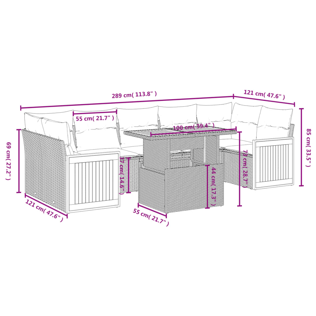 7-delige Loungeset met kussens poly rattan zwart Tuinsets | Creëer jouw Trendy Thuis | Gratis bezorgd & Retour | Trendy.nl