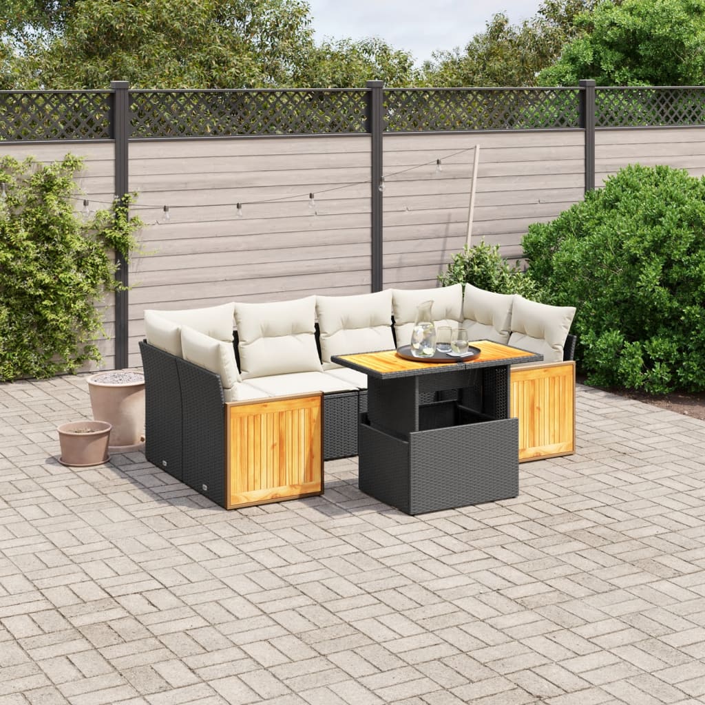 7-delige Loungeset met kussens poly rattan zwart Tuinsets | Creëer jouw Trendy Thuis | Gratis bezorgd & Retour | Trendy.nl