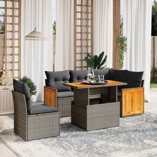 6-delige Loungeset met kussens poly rattan beige