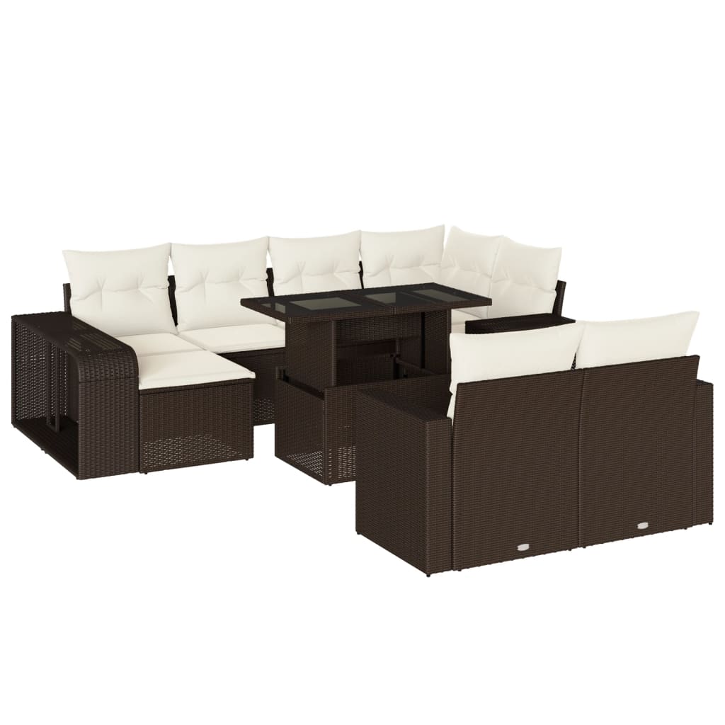 11-delige Loungeset met kussens poly rattan bruin