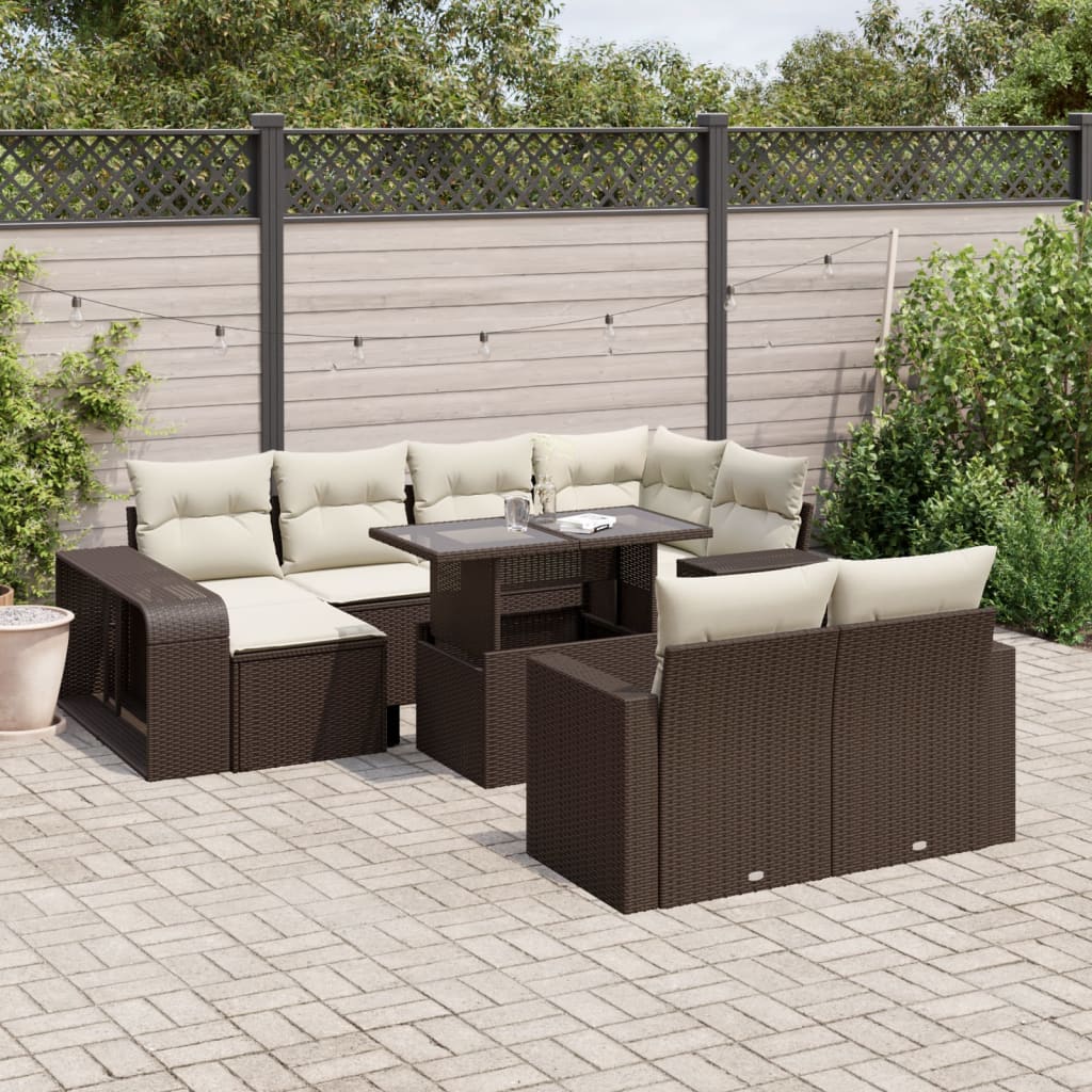 11-delige Loungeset met kussens poly rattan bruin