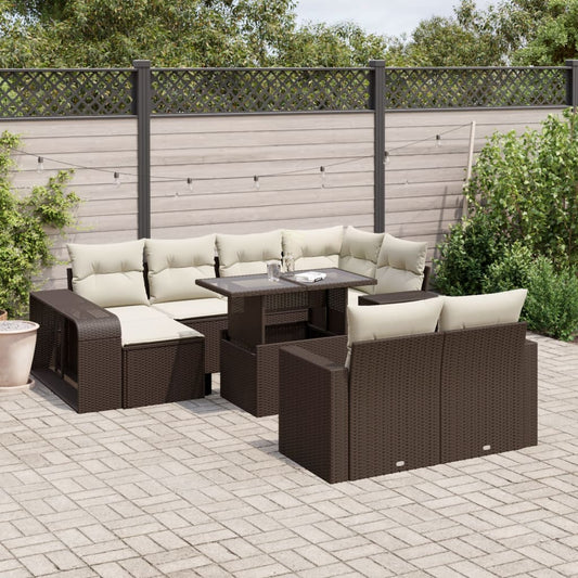 11-delige Loungeset met kussens poly rattan bruin