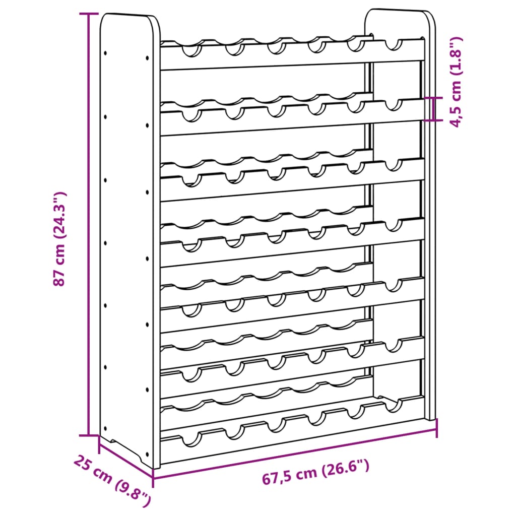 Wijnrek 67,5x25x87 cm massief grenenhout