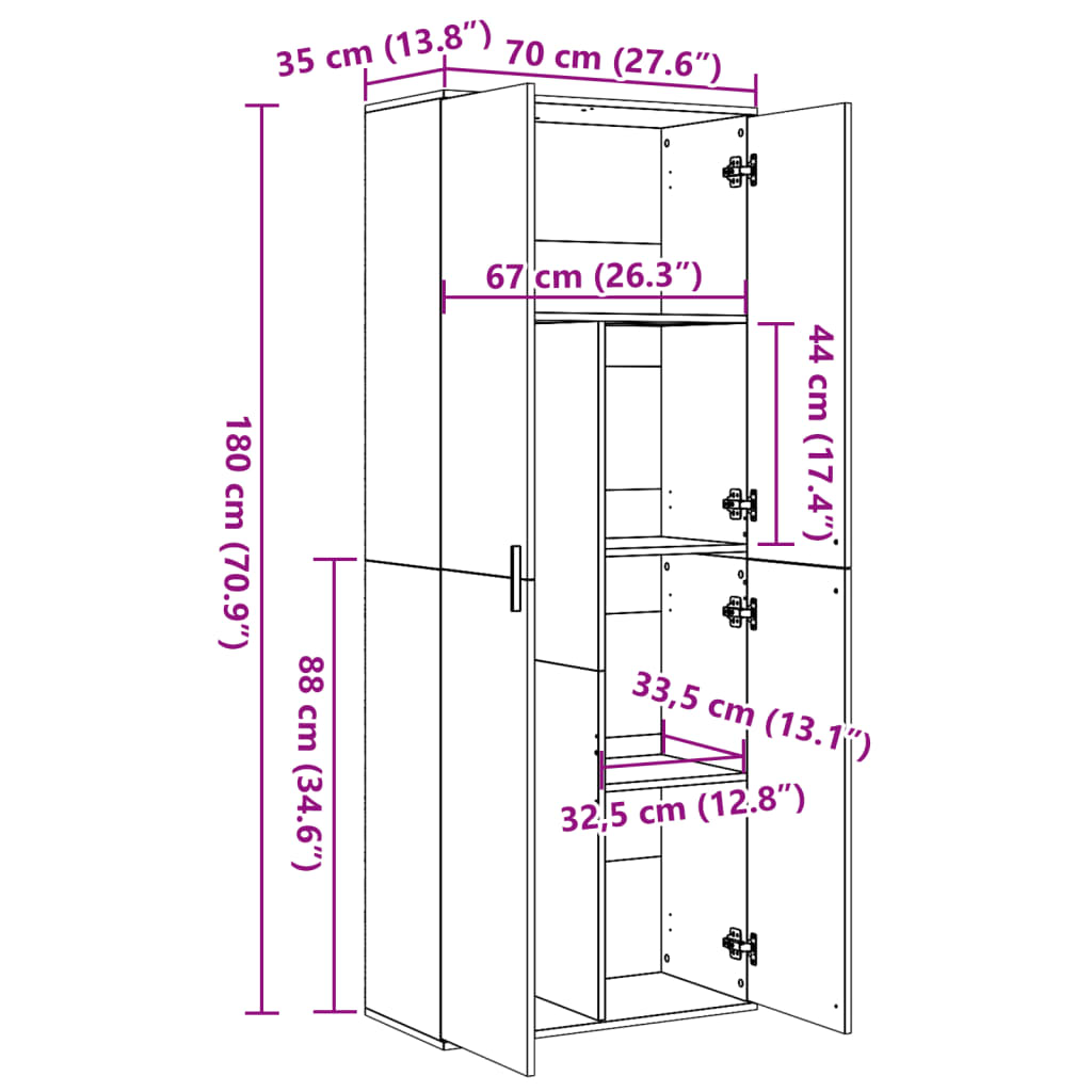 Hoge kast 70x35x180 cm bewerkt hout grijs sonoma eikenkleurig Opbergkasten & lockerkasten | Creëer jouw Trendy Thuis | Gratis bezorgd & Retour | Trendy.nl