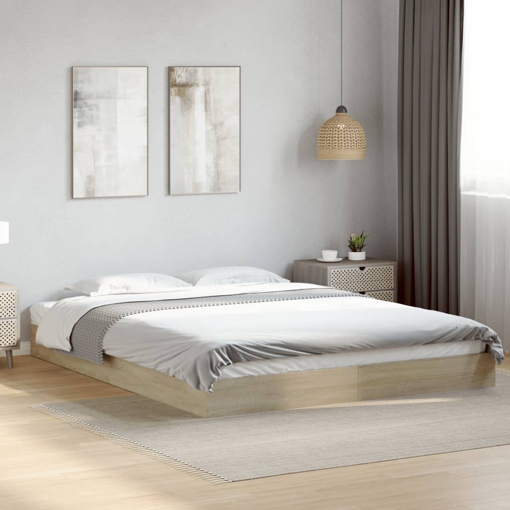 Bedframe bewerkt hout sonoma eikenkleurig 160x200 cm Bedden & bedframes | Creëer jouw Trendy Thuis | Gratis bezorgd & Retour | Trendy.nl