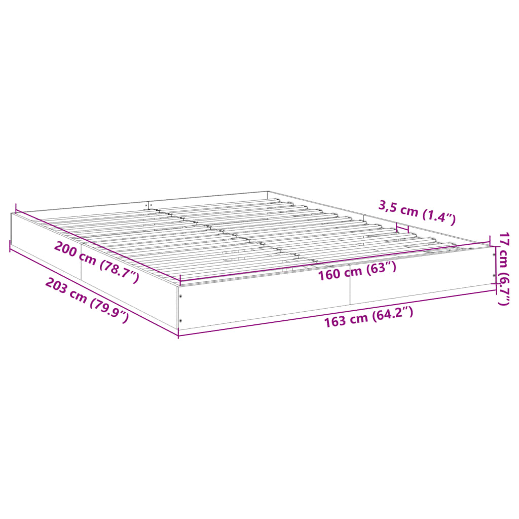 Bedframe bewerkt hout sonoma eikenkleurig 160x200 cm Bedden & bedframes | Creëer jouw Trendy Thuis | Gratis bezorgd & Retour | Trendy.nl