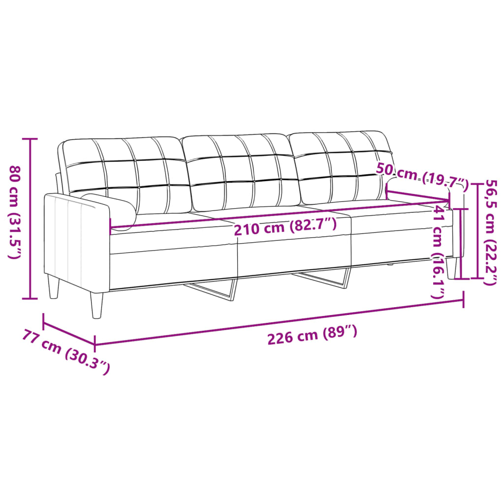 3-zitsbank met sierkussens 210 cm stof lichtgrijs Banken | Creëer jouw Trendy Thuis | Gratis bezorgd & Retour | Trendy.nl