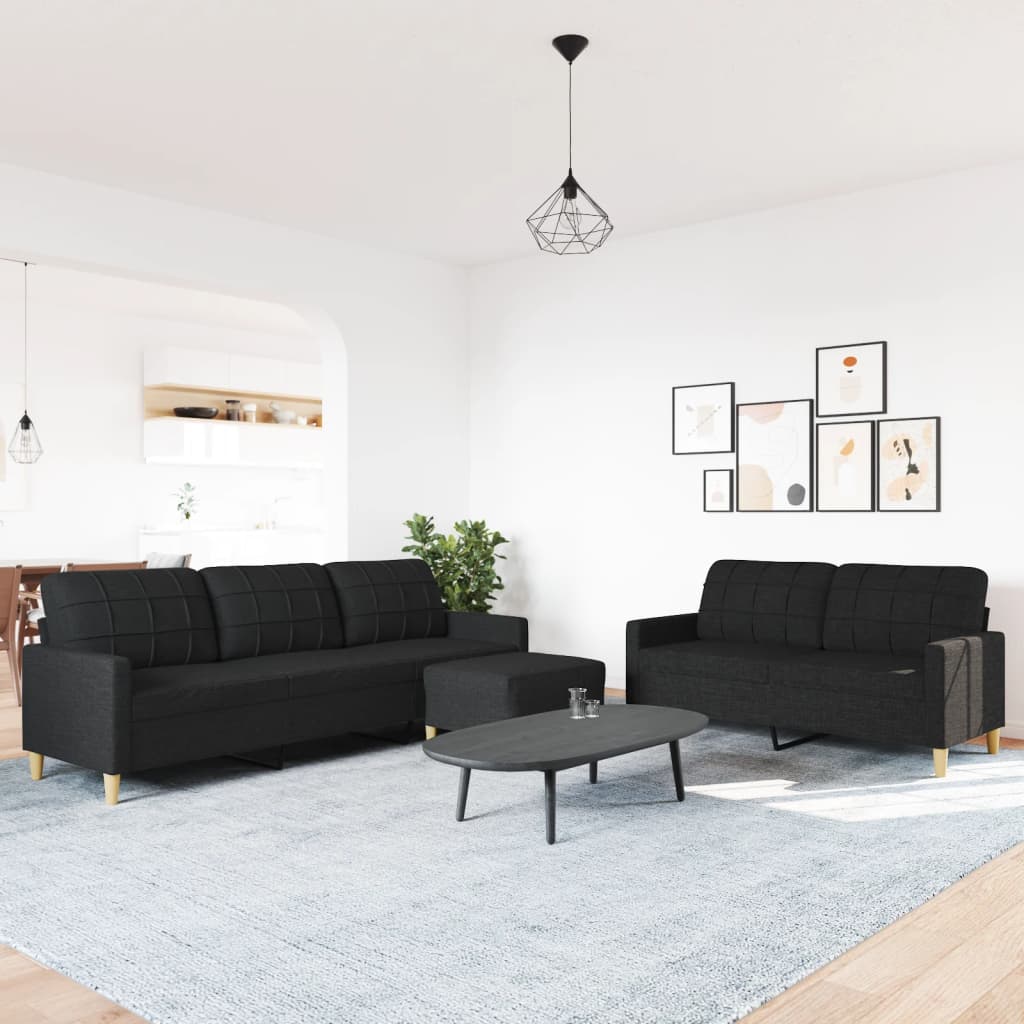 3-delige Loungeset met voetenbank stof zwart Banken | Creëer jouw Trendy Thuis | Gratis bezorgd & Retour | Trendy.nl