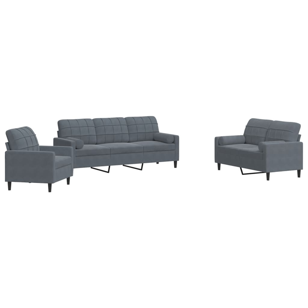 3-delige Loungeset met kussens en bolsters fluweel donkergrijs Banken | Creëer jouw Trendy Thuis | Gratis bezorgd & Retour | Trendy.nl