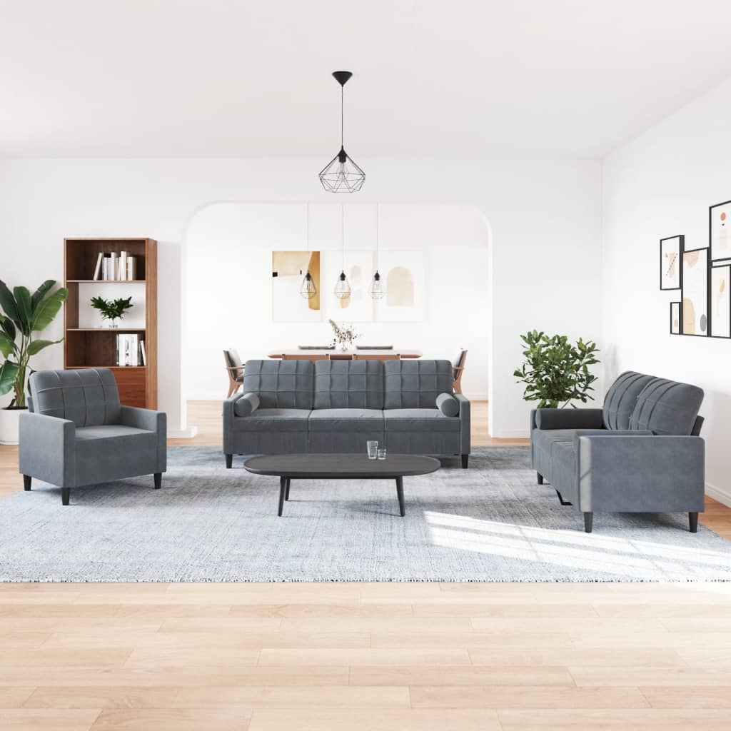 3-delige Loungeset met kussens en bolsters fluweel donkergrijs Banken | Creëer jouw Trendy Thuis | Gratis bezorgd & Retour | Trendy.nl