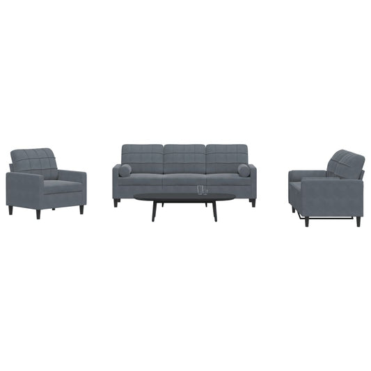 3-delige Loungeset met kussens en bolsters fluweel donkergrijs Banken | Creëer jouw Trendy Thuis | Gratis bezorgd & Retour | Trendy.nl