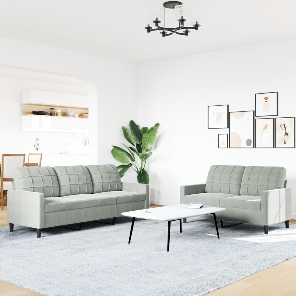 2-delige Loungeset met kussens fluweel lichtgrijs Banken | Creëer jouw Trendy Thuis | Gratis bezorgd & Retour | Trendy.nl