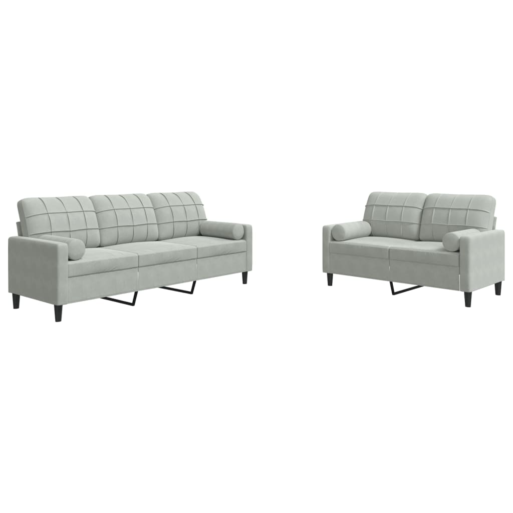 2-delige Loungeset met kussens en bolsters fluweel lichtgrijs Banken | Creëer jouw Trendy Thuis | Gratis bezorgd & Retour | Trendy.nl