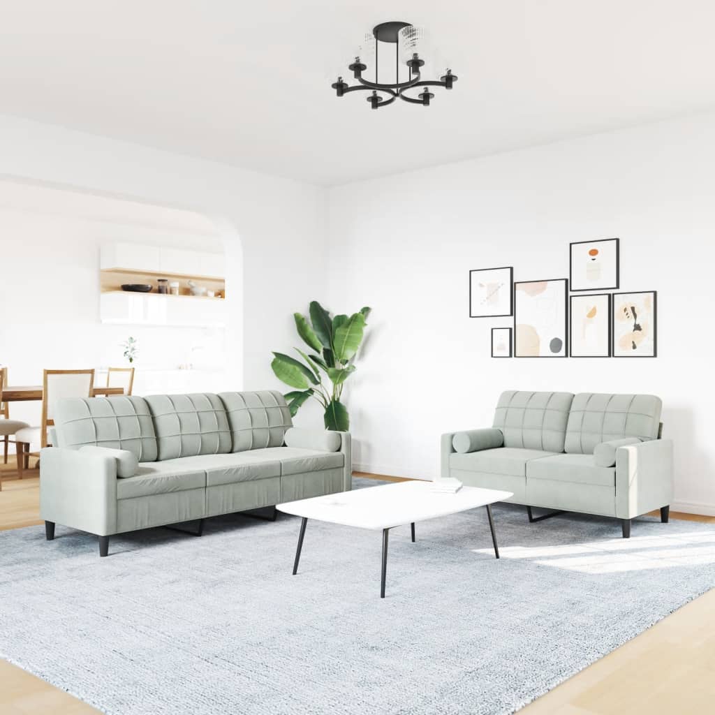 2-delige Loungeset met kussens en bolsters fluweel lichtgrijs Banken | Creëer jouw Trendy Thuis | Gratis bezorgd & Retour | Trendy.nl