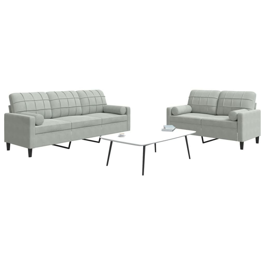 2-delige Loungeset met kussens en bolsters fluweel lichtgrijs Banken | Creëer jouw Trendy Thuis | Gratis bezorgd & Retour | Trendy.nl