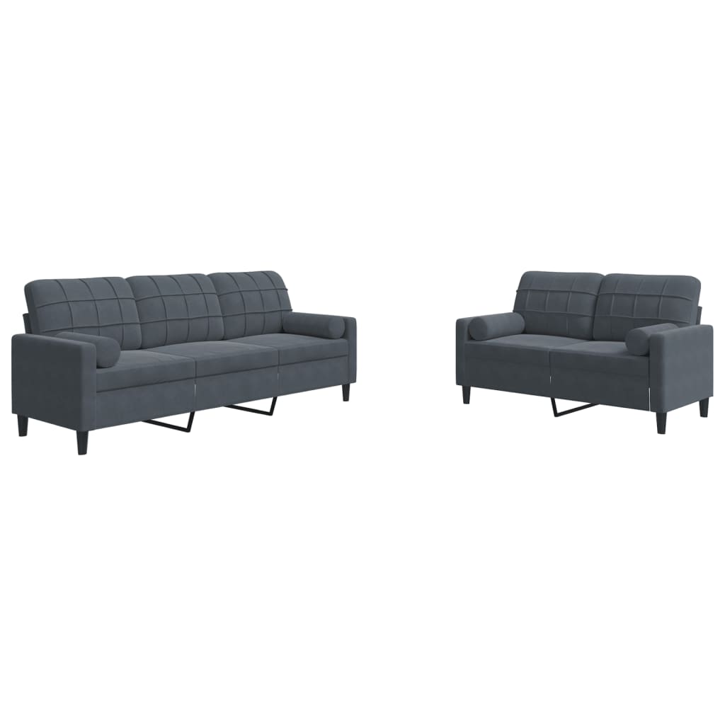 2-delige Loungeset met kussens en bolsters fluweel donkergrijs Banken | Creëer jouw Trendy Thuis | Gratis bezorgd & Retour | Trendy.nl