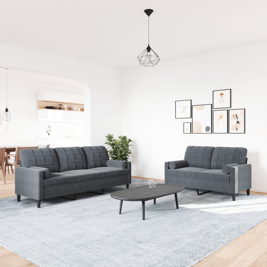 2-delige Loungeset met kussens en bolsters fluweel donkergrijs Banken | Creëer jouw Trendy Thuis | Gratis bezorgd & Retour | Trendy.nl