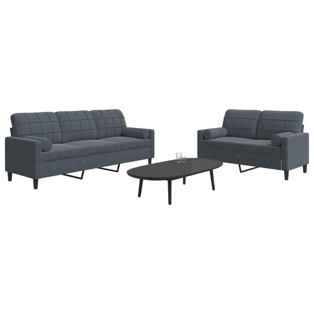 2-delige Loungeset met kussens en bolsters fluweel donkergrijs Banken | Creëer jouw Trendy Thuis | Gratis bezorgd & Retour | Trendy.nl