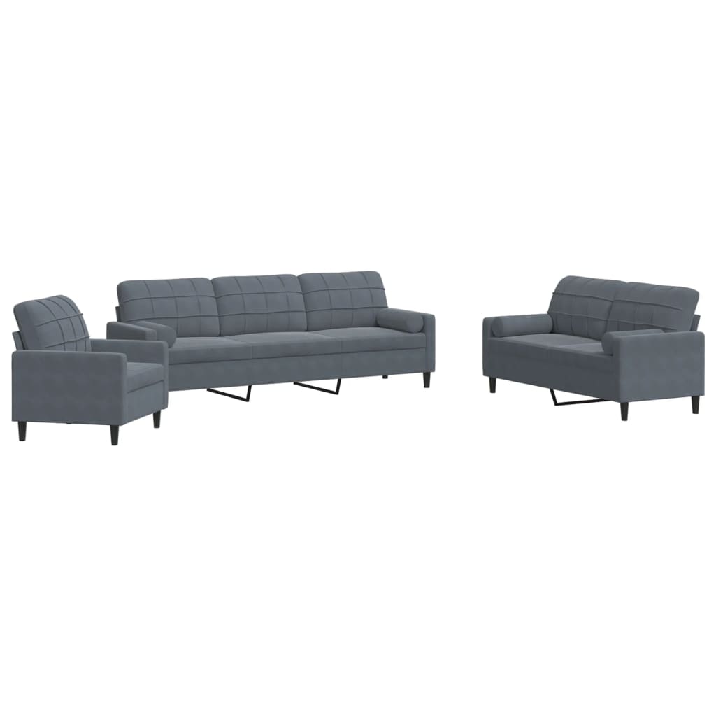 3-delige Loungeset met kussens en bolsters fluweel donkergrijs Banken | Creëer jouw Trendy Thuis | Gratis bezorgd & Retour | Trendy.nl