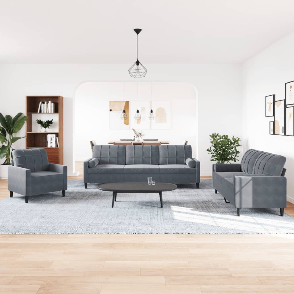 3-delige Loungeset met kussens en bolsters fluweel donkergrijs Banken | Creëer jouw Trendy Thuis | Gratis bezorgd & Retour | Trendy.nl