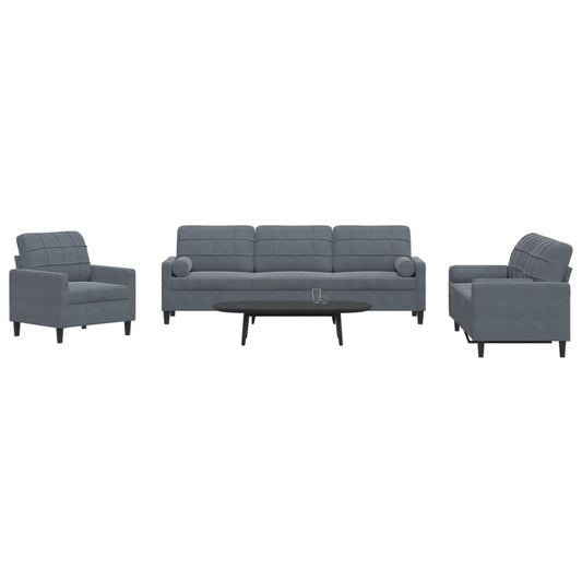 3-delige Loungeset met kussens en bolsters fluweel donkergrijs Banken | Creëer jouw Trendy Thuis | Gratis bezorgd & Retour | Trendy.nl