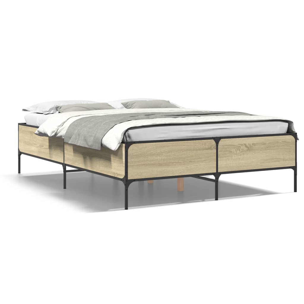 Bedframe bewerkt hout metaal sonoma eikenkleurig 90x190 cm Bedden & bedframes | Creëer jouw Trendy Thuis | Gratis bezorgd & Retour | Trendy.nl