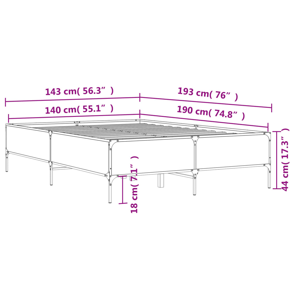 Bedframe bewerkt hout metaal sonoma eikenkleurig 90x190 cm Bedden & bedframes | Creëer jouw Trendy Thuis | Gratis bezorgd & Retour | Trendy.nl