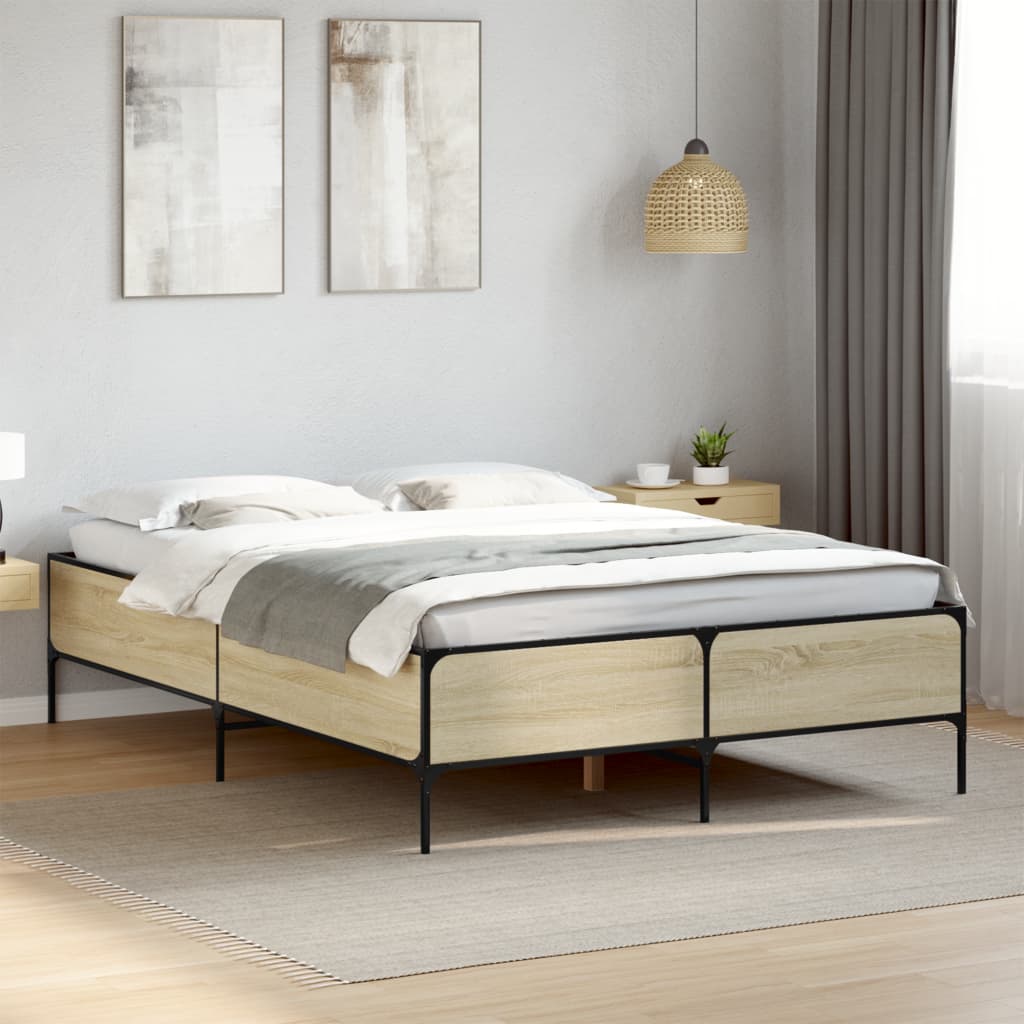 Bedframe bewerkt hout metaal sonoma eikenkleurig 90x190 cm Bedden & bedframes | Creëer jouw Trendy Thuis | Gratis bezorgd & Retour | Trendy.nl