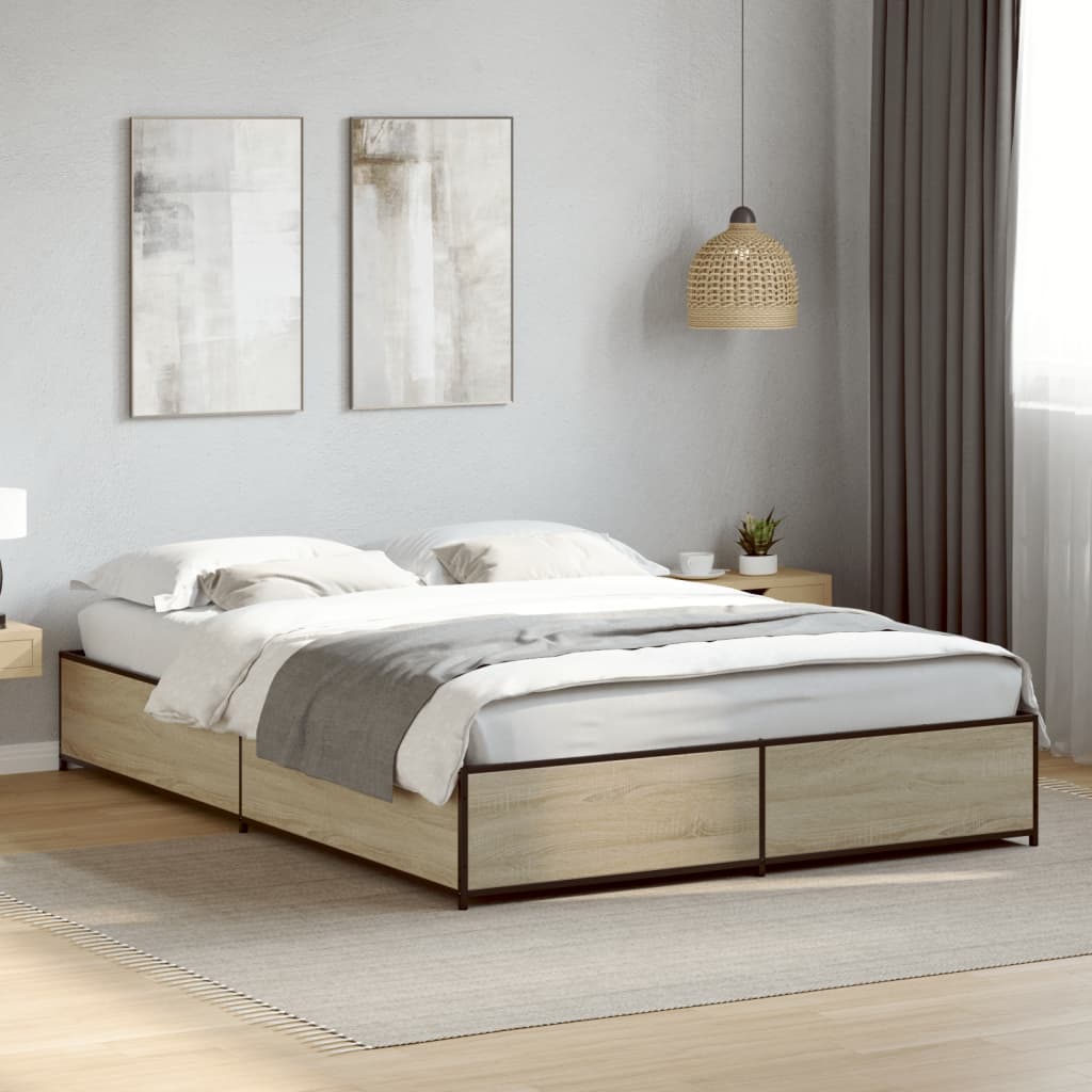 Bedframe bewerkt hout metaal sonoma eikenkleurig 90x190 cm Bedden & bedframes | Creëer jouw Trendy Thuis | Gratis bezorgd & Retour | Trendy.nl