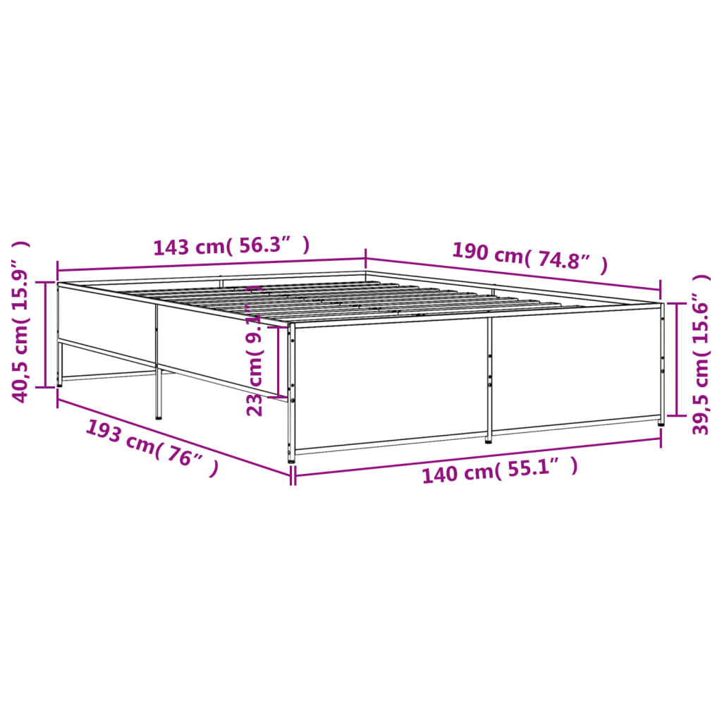 Bedframe bewerkt hout metaal sonoma eikenkleurig 90x190 cm Bedden & bedframes | Creëer jouw Trendy Thuis | Gratis bezorgd & Retour | Trendy.nl